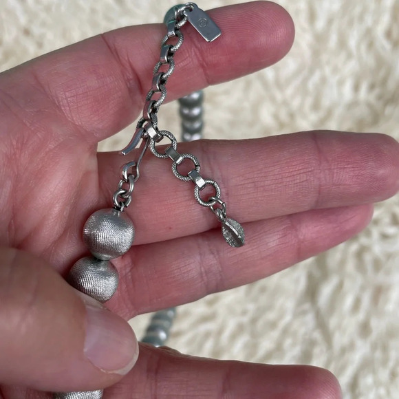 Monet Vintage Silver Beaded necklace - Picture 4 of 5